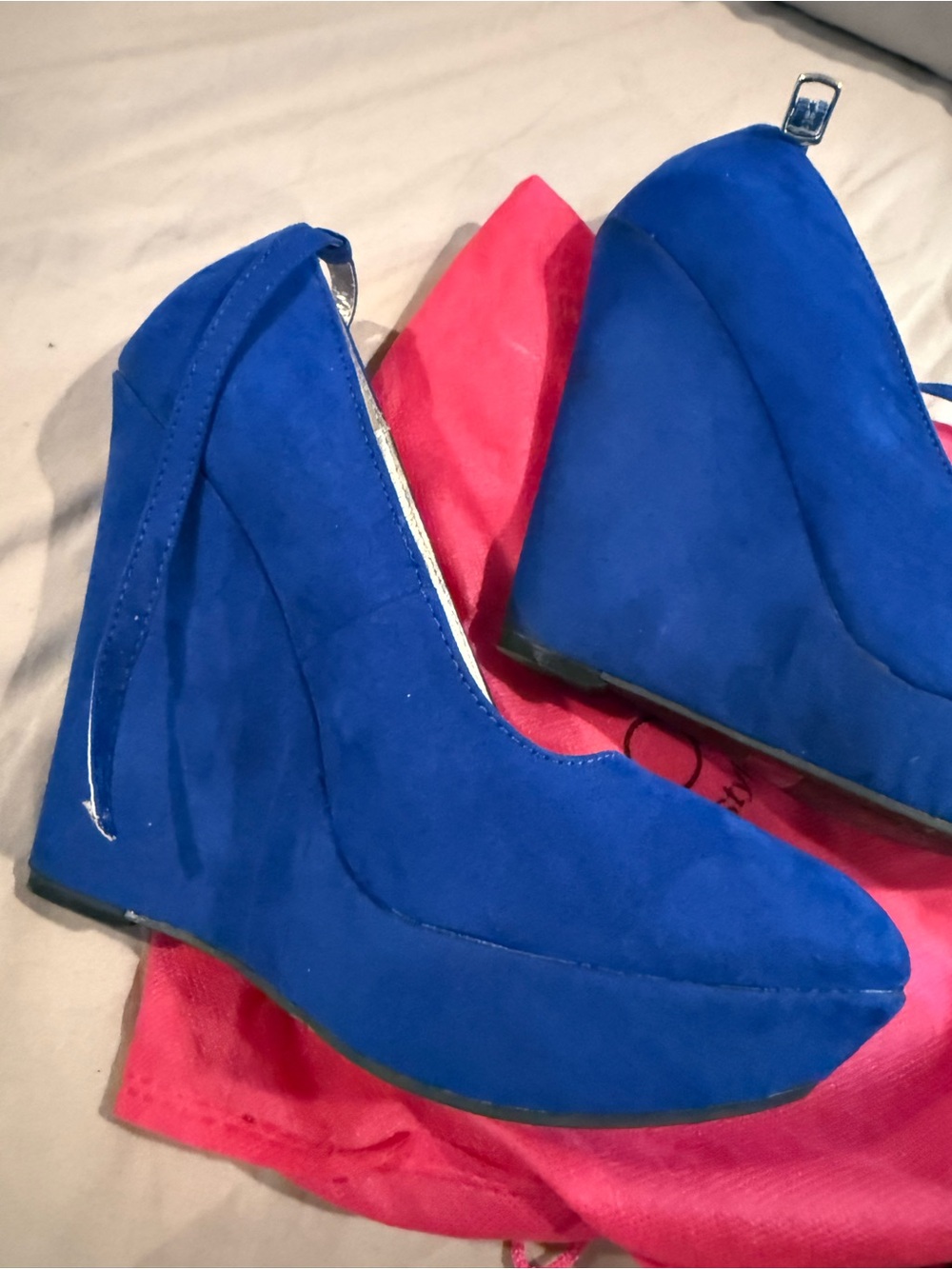 Shoe Dazzle Cobalt Blue Suede Wedge Heels